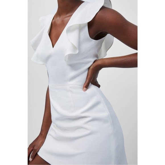 French Connection Cap Sleeve Ruffle V Neck Mini Dress White US Size 2 - Picture 3 of 11